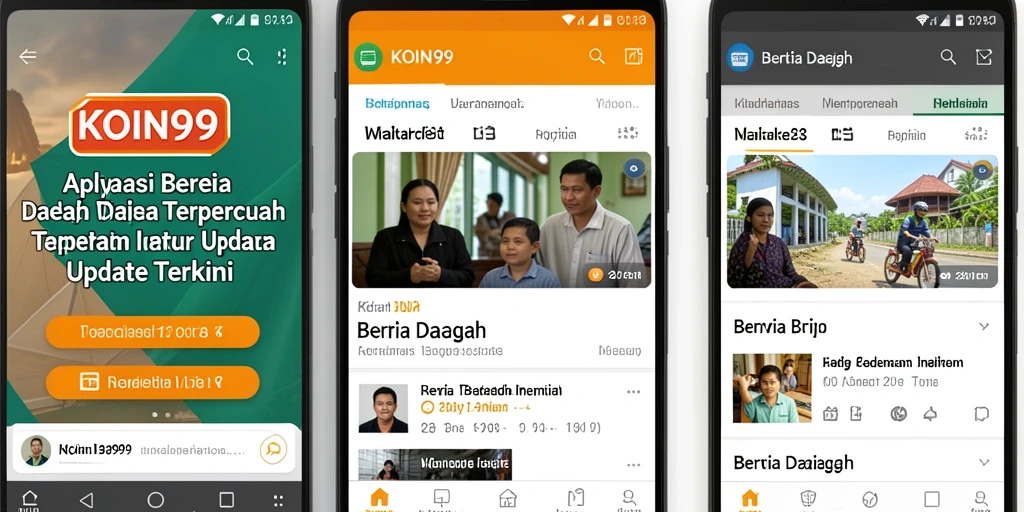 Tampilan antarmuka aplikasi KOIN99 yang menampilkan berita daerah terkini.