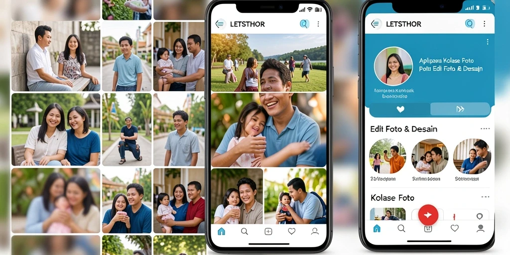 Tampilan antarmuka LETSTHOR dengan fitur kolase foto yang menarik.
