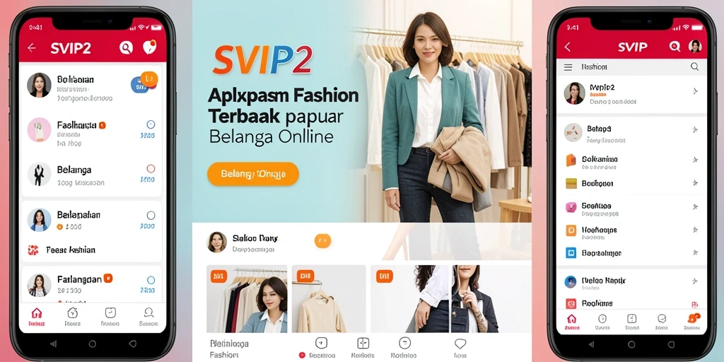 Tampilan antarmuka aplikasi SVIP2 untuk belanja fashion online.